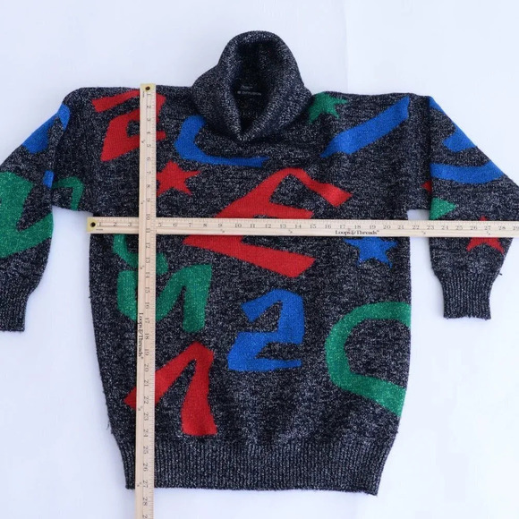 Vintage B. Diffusion 72% Lambswool Black Sparkly Turtleneck Sweater M - Picture 4 of 13